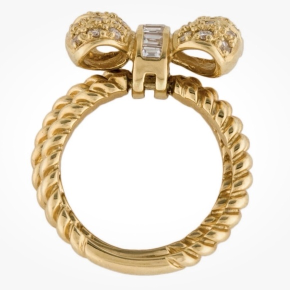 18k Yellow Gold Diamond Cable Bow Ring - Women Jewelry - Picture 6 of 6